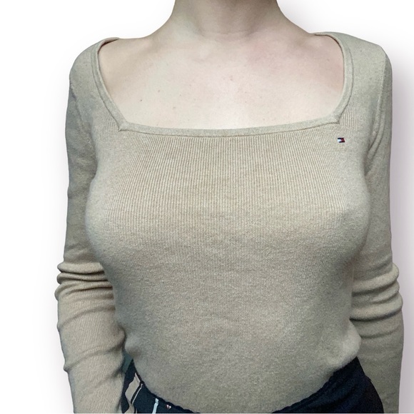 Tommy Hilfiger tan square neck long sleeve top - Picture 2 of 5